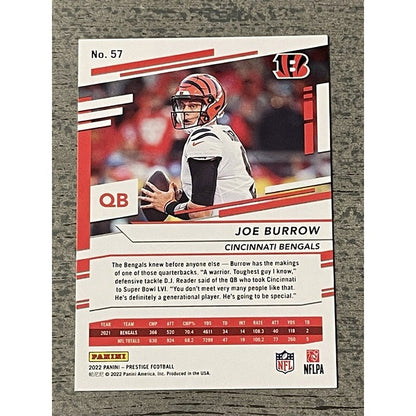 2022 Panini Prestige Joe Burrow* Bengals BASE CARD #57 - NFL Cincinnati Bengals