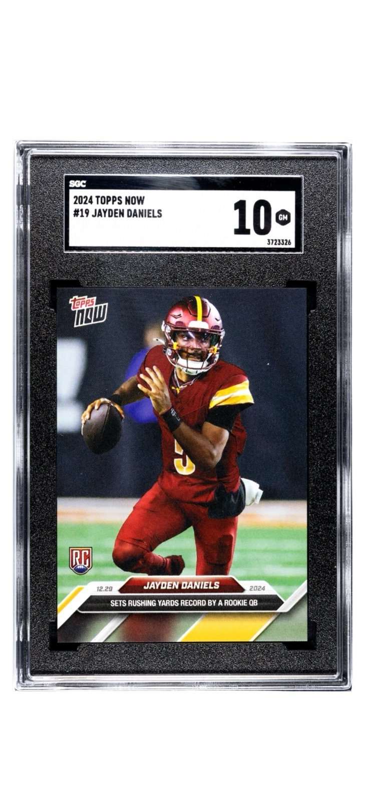 Jayden Daniels RC NFL Commanders 2024 Topps NOW Rookie Card graded SGC 10 Gem Mint