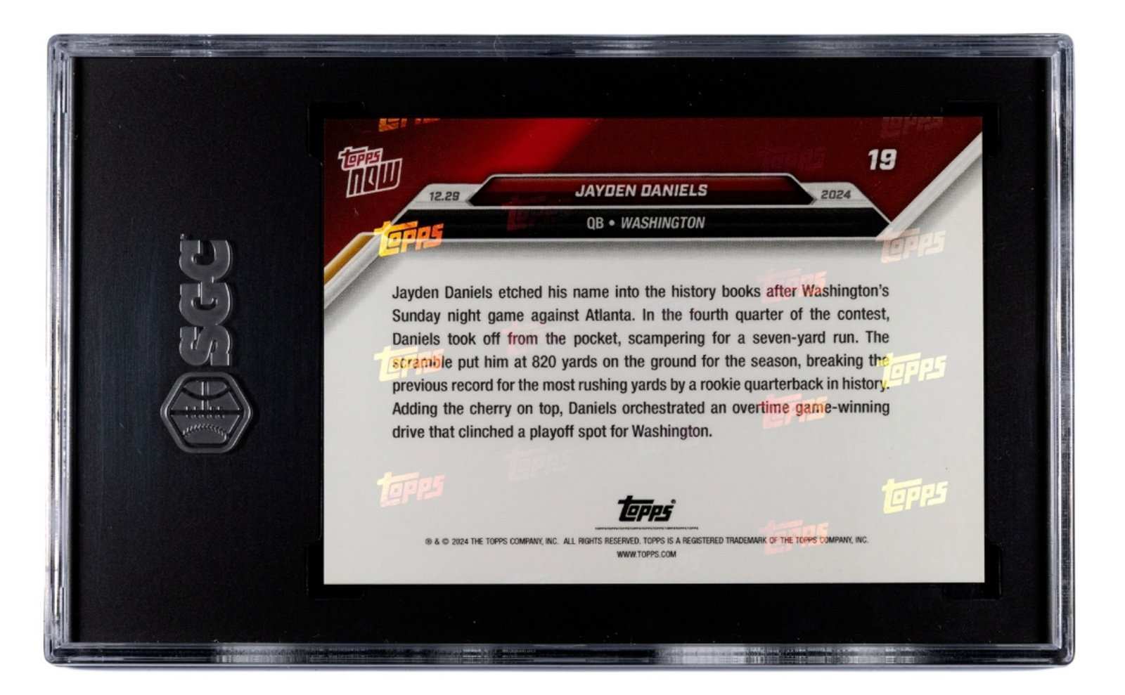 Jayden Daniels RC 2024 Topps NOW Rookie Card 19 SGC 10 Gem Mint NFL Commanders