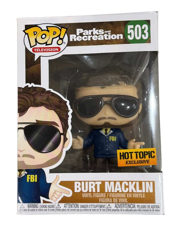Funko Pop Burt Macklin vinyl figure from Parks and Recreation Hot Topic Exclusive in box