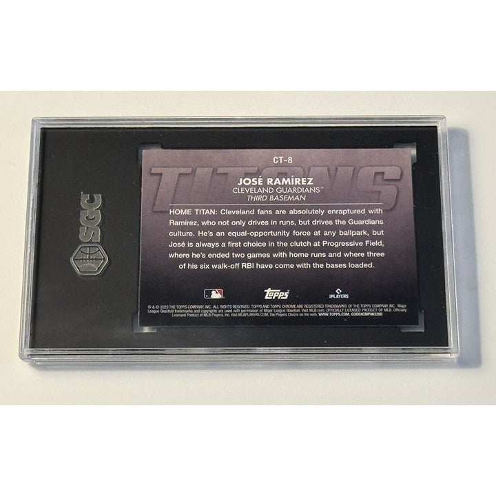2023 Topps Chrome Titans Jose Ramirez Cleveland Guardians graded 10 Gem Mint baseball card in protective case