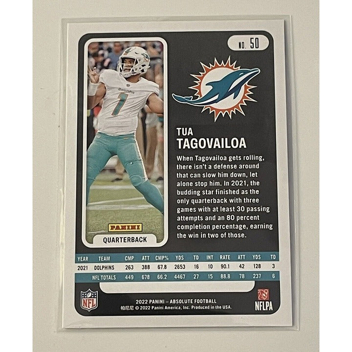2022 Absolute Football Tua Tagovailoa NFL Miami Dolphins Football Card #50 Miami