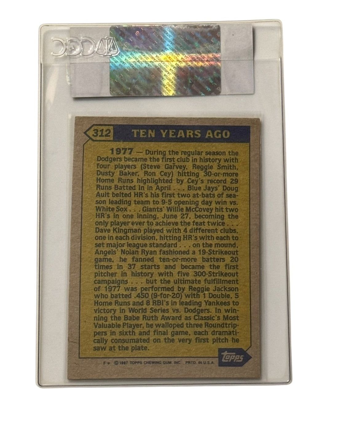 Reggie Jackson 1987 Topps Turn Back The Clock vintage baseball card CGC certified