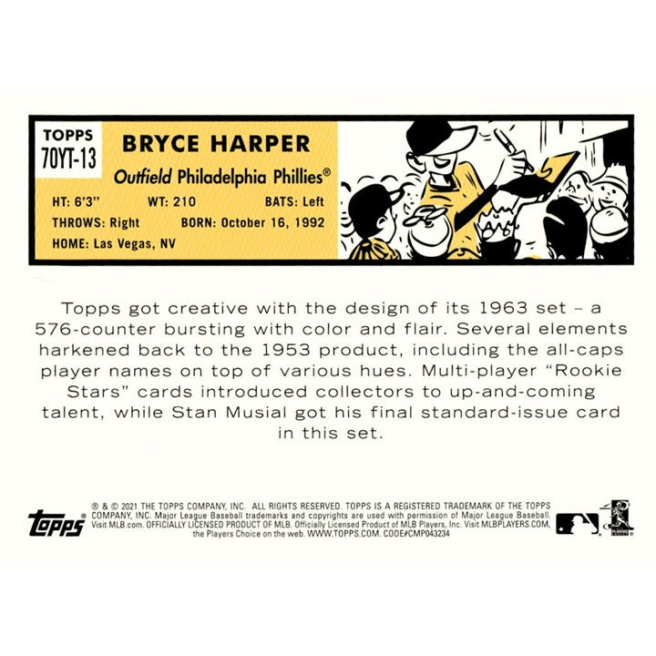 2021 Topps #70YT-13 Bryce Harper 70 Years Topps Baseball - MLB Phillies Series 1