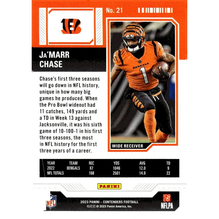 2023 Panini Contenders Card #21 Ja'Marr Chase Season Ticket Retail - NFL Bengals