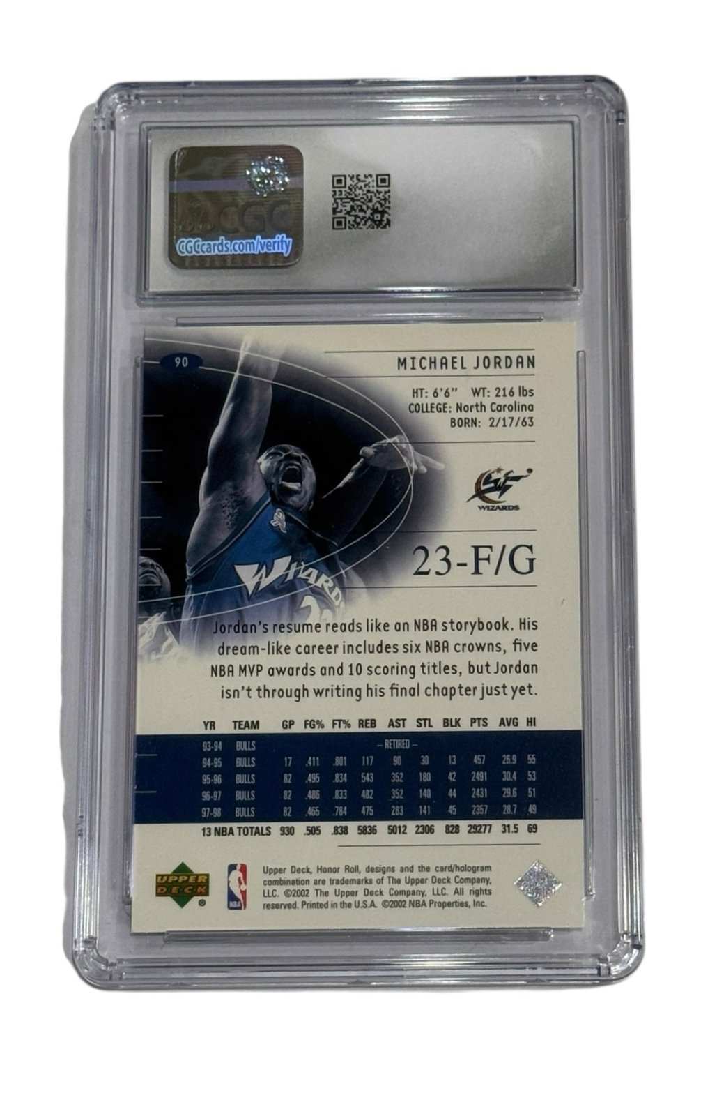 2001 Upper Deck Honor Roll Michael Jordan #90 CSG 9 Mint basketball card in protective slab