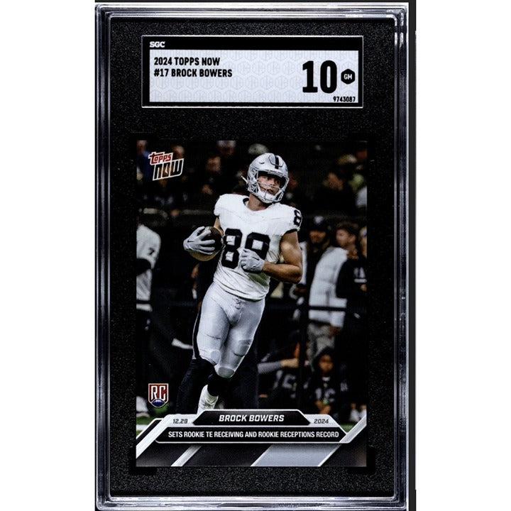 Brock Bowers RC 2024 Topps Now #17 Rookie TE Receiving Record LIMITED PR! SGC 10