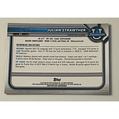 2021-22 Bowman University 1st Bowman Julian Strawther* RC* Refractor #43 SJ Red*