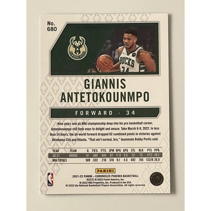 Giannis Antetokounmpo 2021-22 Panini Chronicles Phoenix #680 NBA Milwaukee Bucks