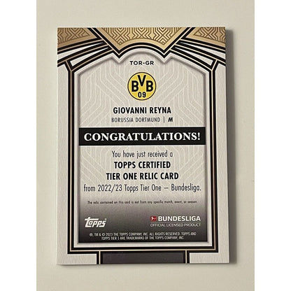 2022-23 Tier One Giovanni Reyna 116/144 - Bundesliga - Jersey Relic Card #TOR-GR