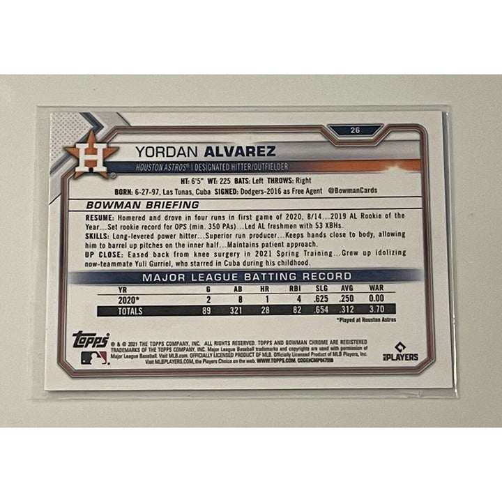 2021 Bowman Chrome Yordan Alvarez Houston Astros MLB baseball card number 26