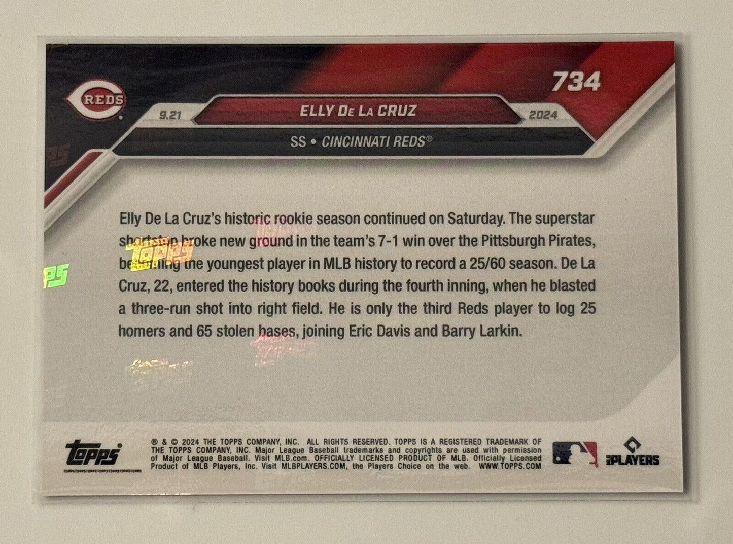 Elly De La Cruz RC* Color Match! 2024 MLB TOPPS NOW 734 Fastest to 100 SB & XBH*