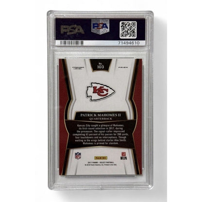 2017 Panini Select Silver Prizm Patrick Mahomes II RC* 103 NFL KC Chiefs - PSA 9
