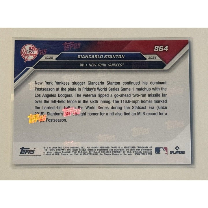 5/25* Giancarlo Stanton Hardest Hit Ball Statcast Era 2024 Topps Now #864 READY!