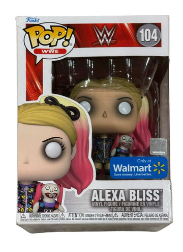 Funko Pop WWE Alexa Bliss collectible figure with pink hair and Lilly doll accessory in sealed Walmart exclusive packaging