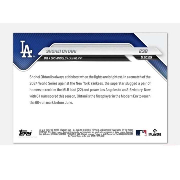 Shohei Ohtani 2025 MLB Topps NOW card hitting 2 home runs in World Series rematch with Los Angeles Dodgers uniform