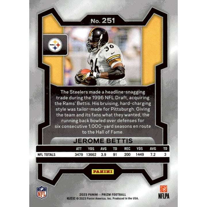 2023 Panini Prizm Jerome Bettis Pittsburgh Steelers NFL football card