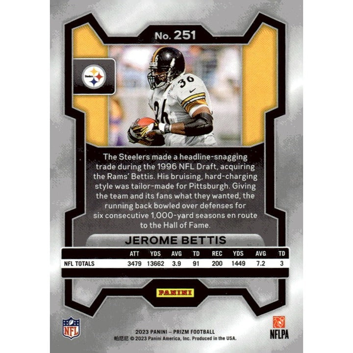 2023 Panini Prizm Jerome Bettis - NFL Pittsburgh Steelers Football Card HOF #251