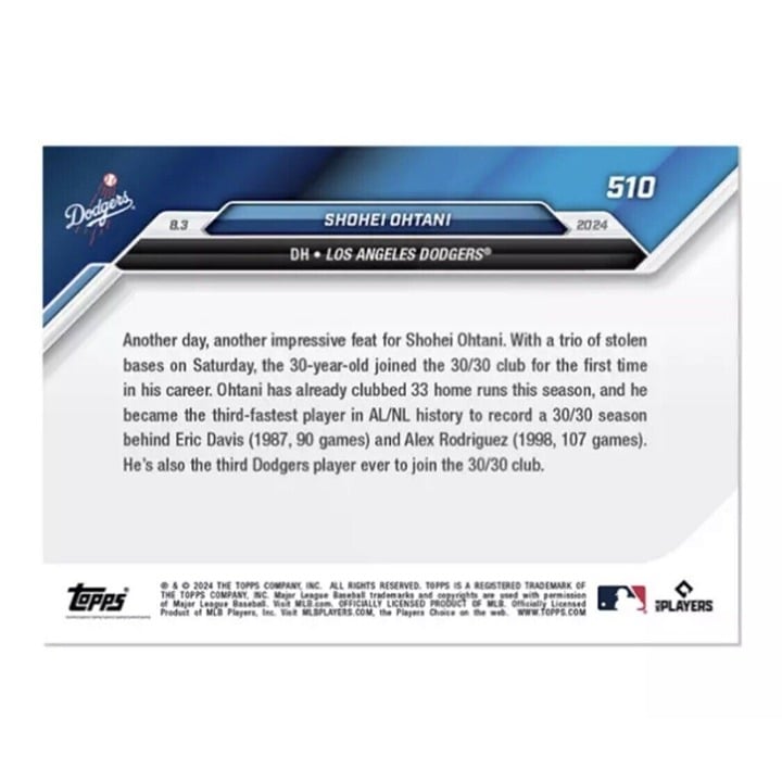 8/25* 2024 MLB TOPPS NOW Shohei Ohtani* 1ST 30/30 SEASON MLB Angels/Dodgers #510