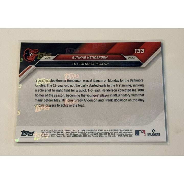 2024 Topps Now MLB Gunnar Henderson Orioles trading card youngest with 10 home runs aluminum card stock rare collectible