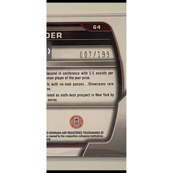 2022-23 Bowman University Chrome POSH ALEXANDER RC 7/199 -1st Purple Shimmer #64