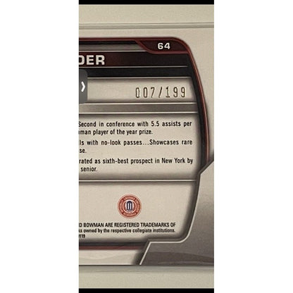 2022-23 Bowman University Chrome POSH ALEXANDER RC 7/199 -1st Purple Shimmer #64