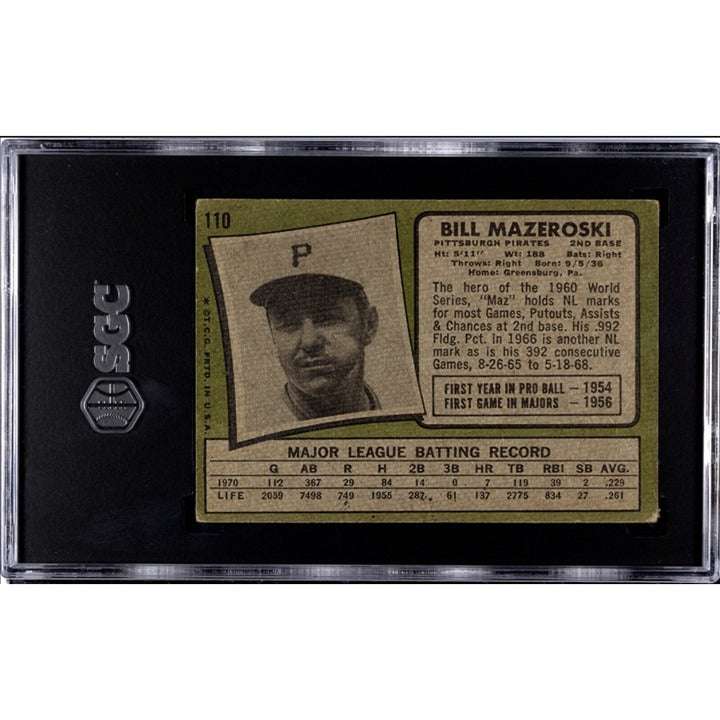 1971 Topps Bill Mazeroski Pittsburgh Pirates baseball card #110 slabbed SGC 2 collectible