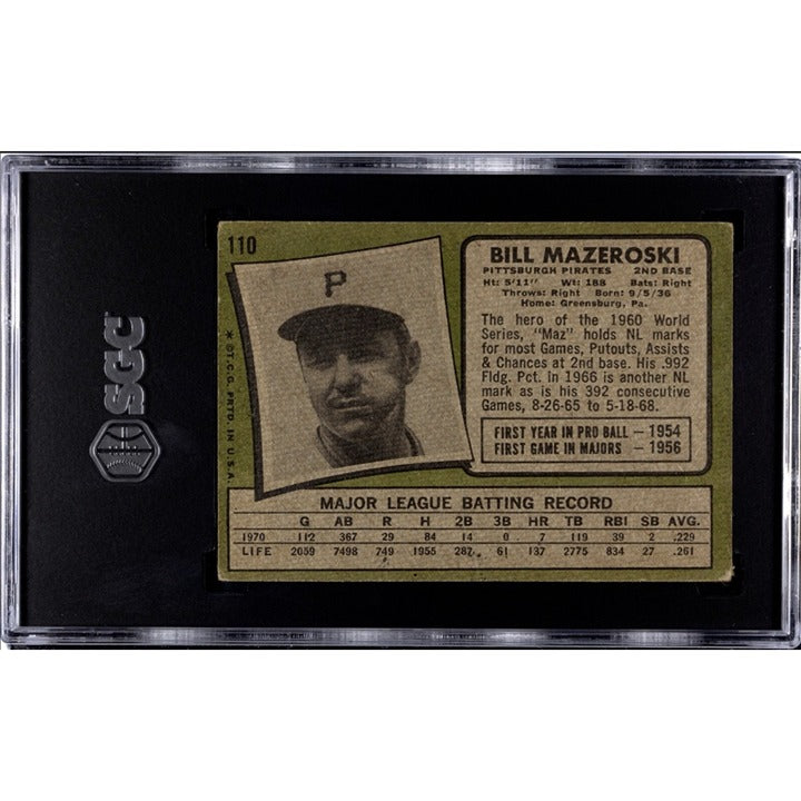 1971 Topps BILL MAZEROSKI Pittsburgh Pirates Baseball Card #110 NEW - SLAB SGC 2