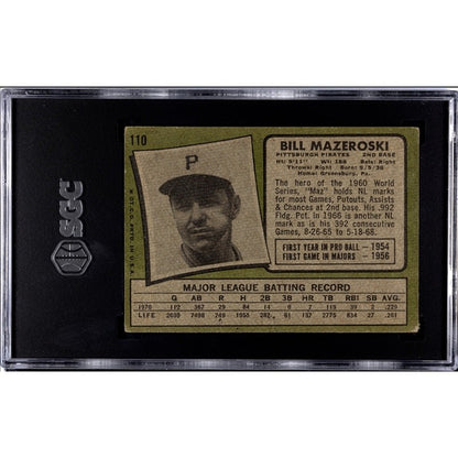 1971 Topps BILL MAZEROSKI Pittsburgh Pirates Baseball Card #110 NEW - SLAB SGC 2