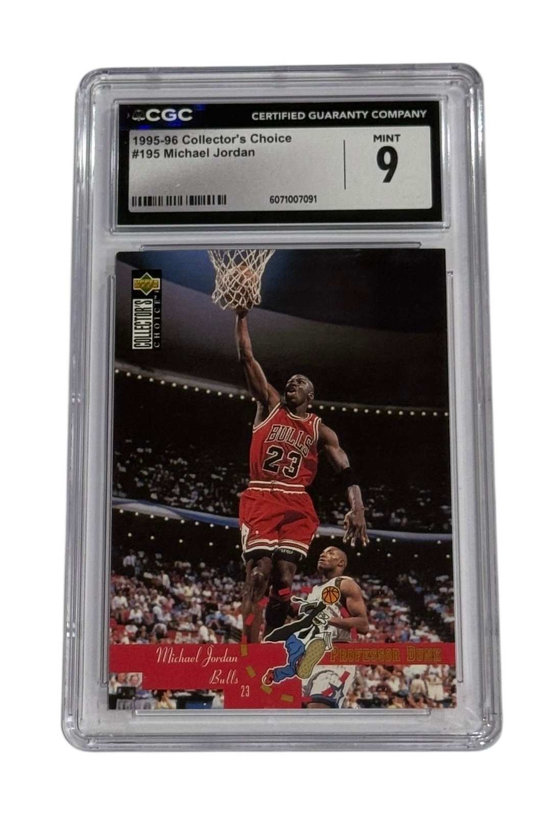 1995-96 Michael Jordan Professor Dunk basketball card graded CSG 9 in protective slab