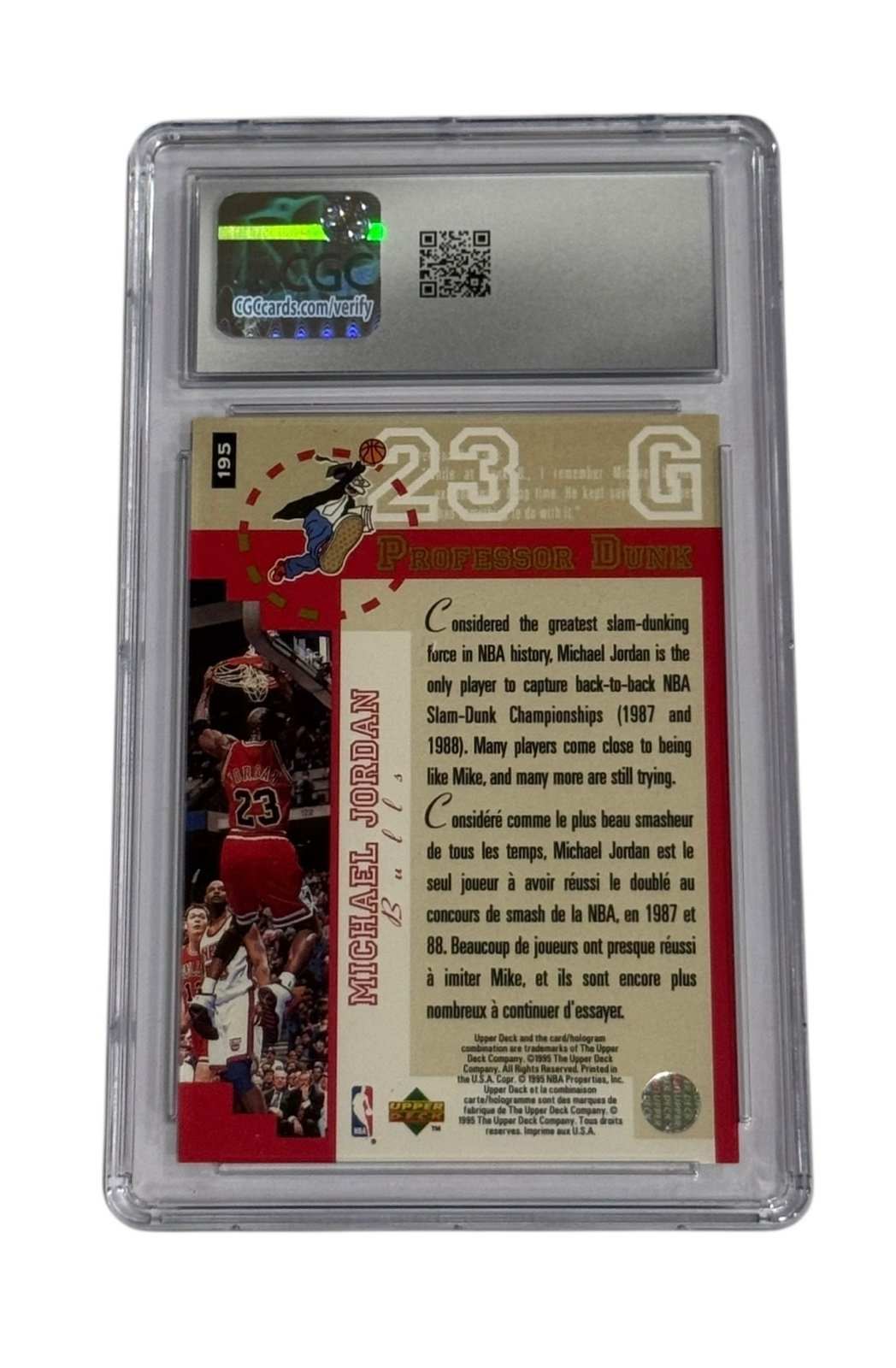 1995-96 Professor Dunk Michael Jordan #195 NBA Bulls collectible card CSG 9 mint graded in protective slab