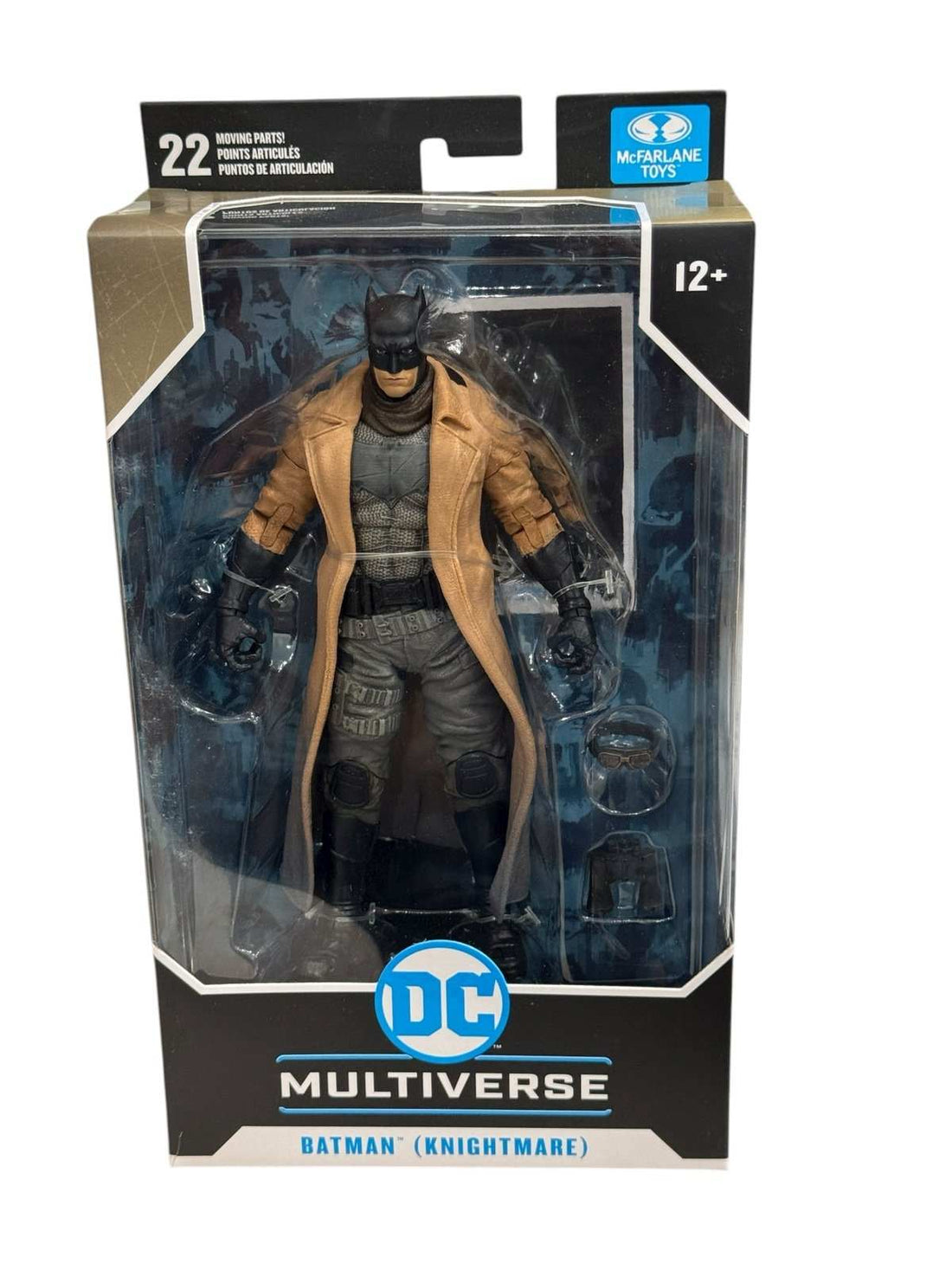 Sealed McFarlane DC Multiverse Batman Knightmare 7-inch action figure with 22 points of articulation and removable goggles in packaging