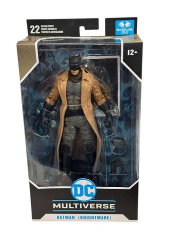 Sealed McFarlane DC Multiverse Batman Knightmare 7-inch action figure with 22 points of articulation and removable goggles in packaging