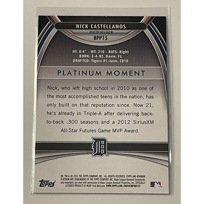 Nick Castellanos RC 2013 Bowman Platinum Prospects Rookie Card #BPP15 - Phillies