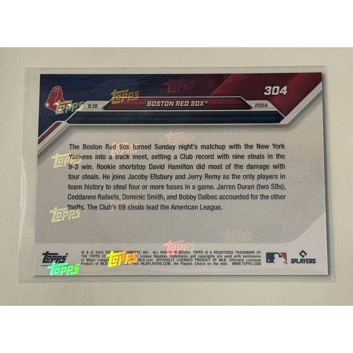 2024 Topps Now Boston Red Sox MLB trading card #304 showcasing club record 9 stolen bases in Yankees win