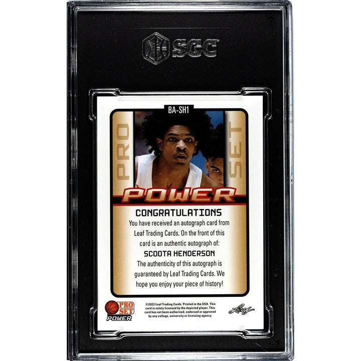 2021-22 Leaf Pro Set Scoota Henderson autographed rookie card graded SGC 9.5 with blue parallel and limited 45/99 numbering