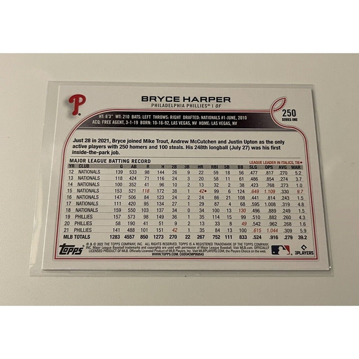 2022 Topps Series 2 Bryce Harper MLB NL Philadelphia Phillies Baseball Card 250