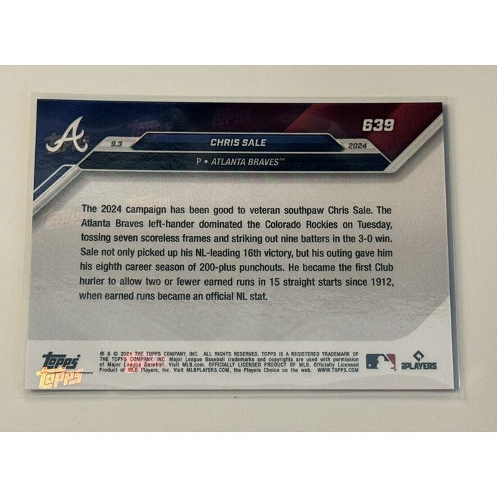 Chris Sale MLB Atlanta Braves 2024 Topps Now #639 12th In History 8 200k Seasons