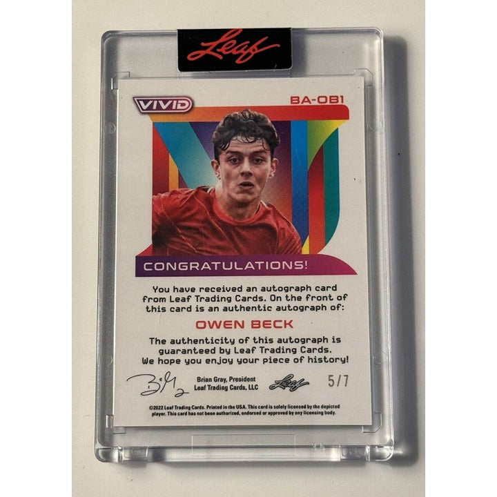 5/7 Owen Beck RC* 2022 Leaf Vivid Proof Clear Navy Blue Rookie UAFE Club #BA-OB1