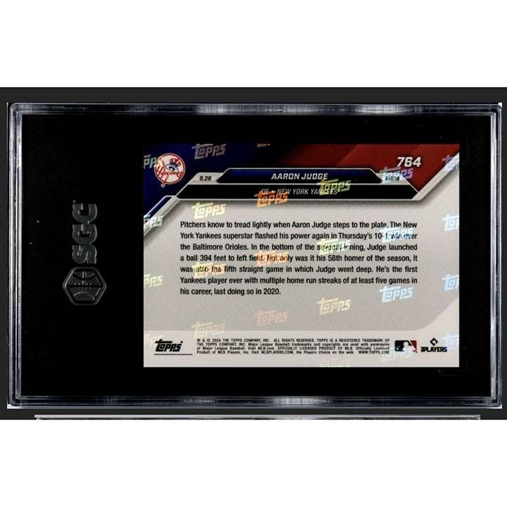 2024 Topps Now Aaron Judge MLB NY Yankees HR 58 Streak 5 Games #764 SGC 10 collectible card