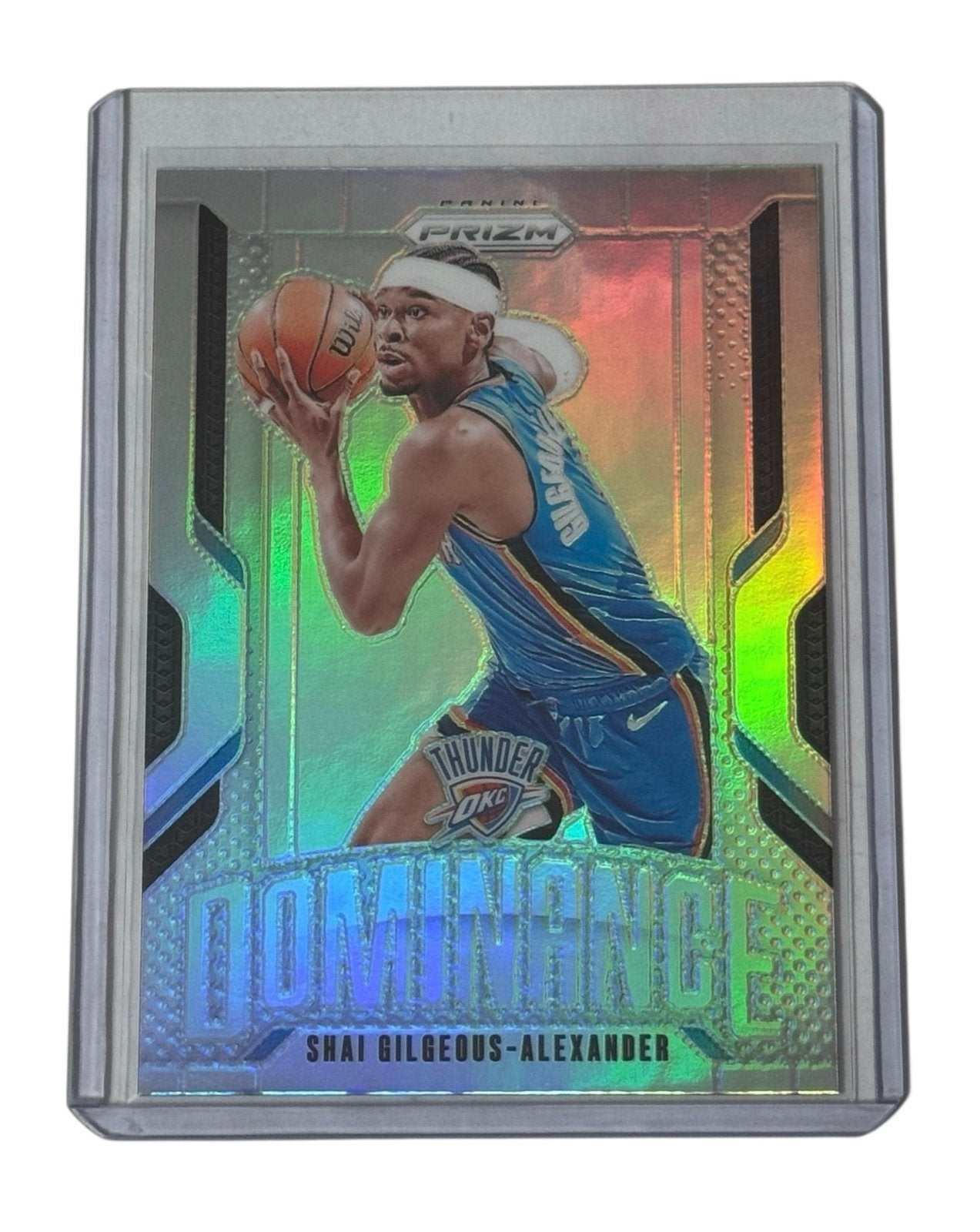 Shai Gilgeous Alexander OKC Thunder Panini Prizm Dominance Refractor basketball card with holographic finish