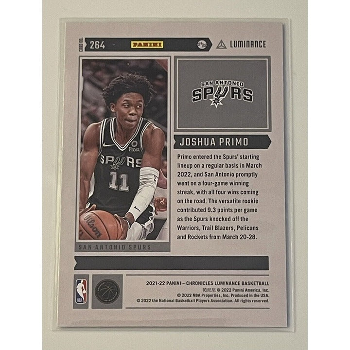 Joshua Primo 2021-22 Panini Chronicles Luminance San Antonio Spurs - Rookie Card