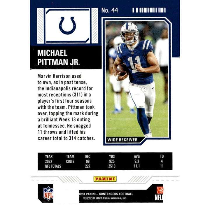 2023 Panini Contenders Michael Pittman Jr NFL Colts Game Ticket Blue Card #44