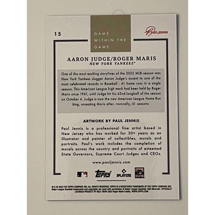 2022 Topps NOW Game Within Game #15 Aaron Judge/Roger Maris NY Yankees ALL RISE!