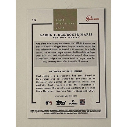 2022 Topps NOW Game Within Game #15 Aaron Judge/Roger Maris NY Yankees ALL RISE!