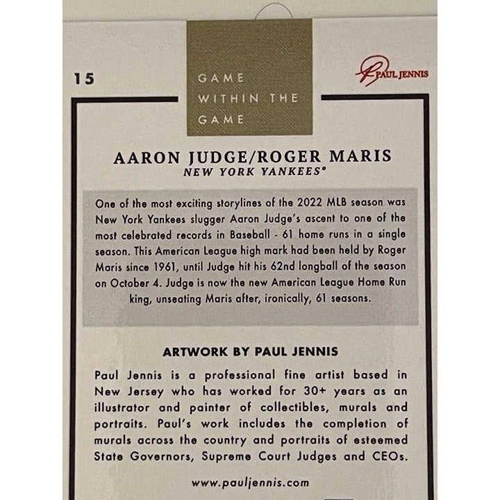 2022 Topps NOW Game Within Game #15 Aaron Judge/Roger Maris NY Yankees ALL RISE!