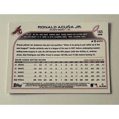 Ronald Acuna Jr. 2022 Topps Chrome Card #165 MLB Braves WS Champion - 1st 30/60!