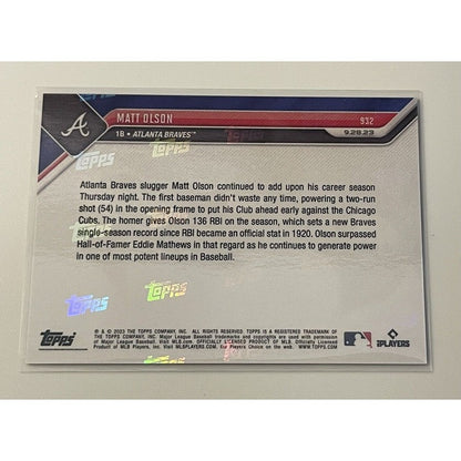 2023 Topps NOW Matt Olson* Card #932 MLB Atlanta Braves Single-Season RBI Record
