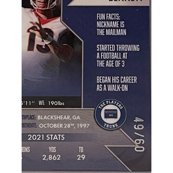 Stetson Bennett* RC Red Auto #49/60 - 2022 Players Trunk - UGA Bulldogs/NFL Rams