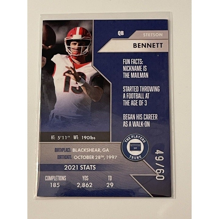 Stetson Bennett* RC Red Auto #49/60 - 2022 Players Trunk - UGA Bulldogs/NFL Rams